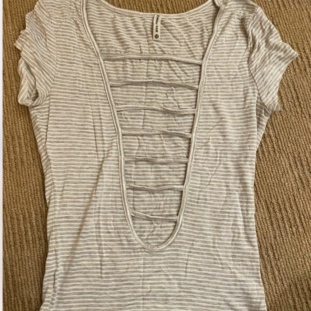 LF Emma & Sam Gray and White Striped Short Sleeve Tee